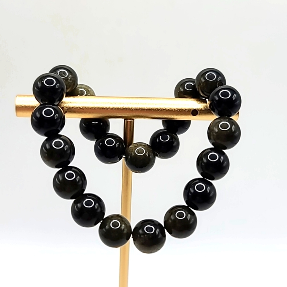 Natural Gold Sheen Obsidian Crystal Bead Bracelet